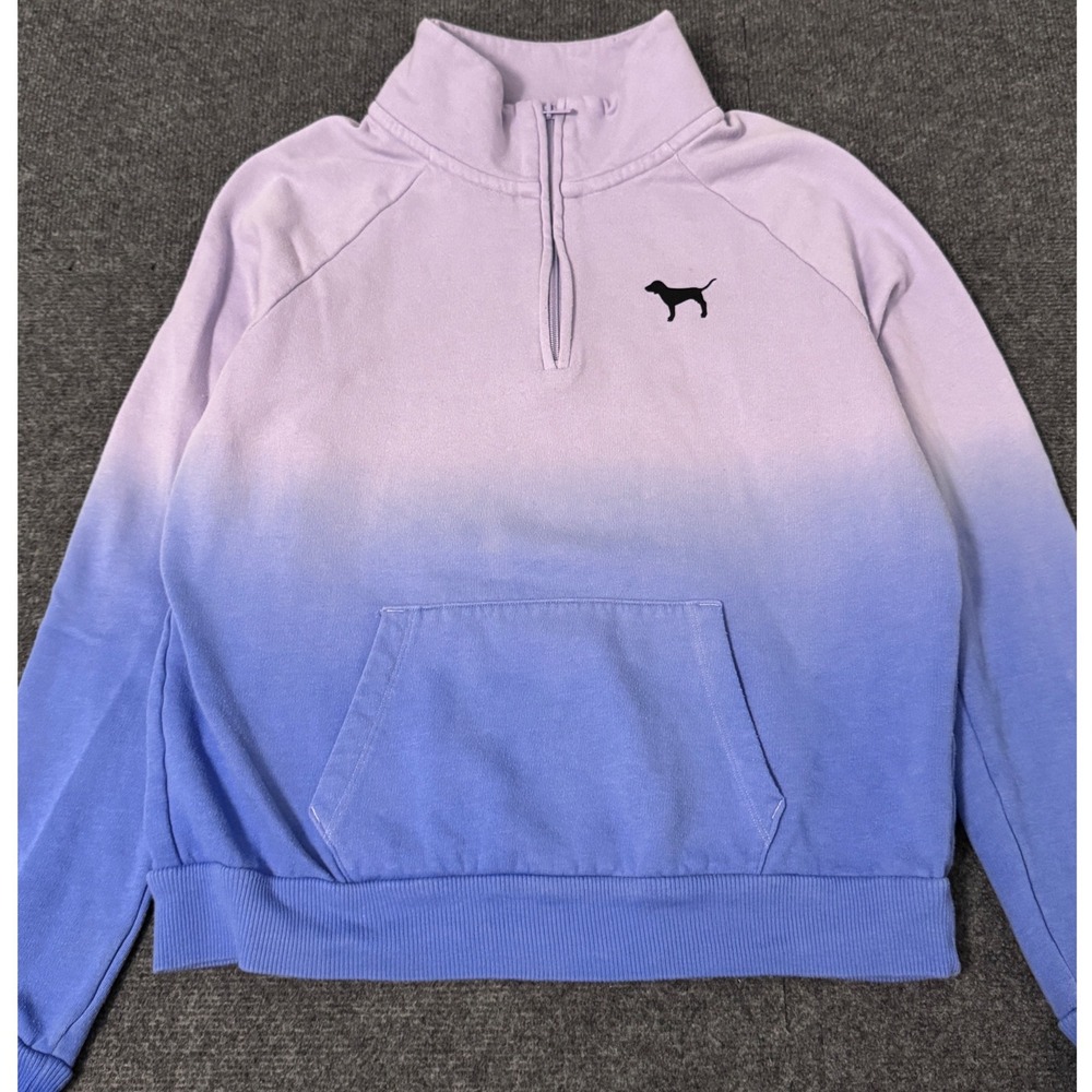 PINK Victoria's Secret Quarter Zip‎ Pullover Ombre Purple Blue Sweatshirt L b2